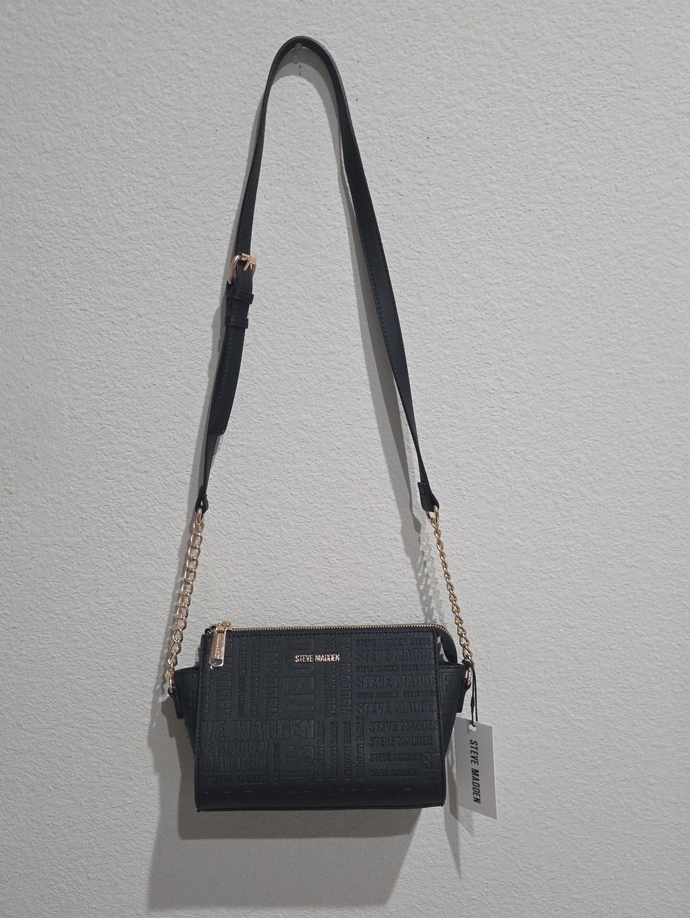 Steve Madden Black Crossbody with Gold Chain Accent